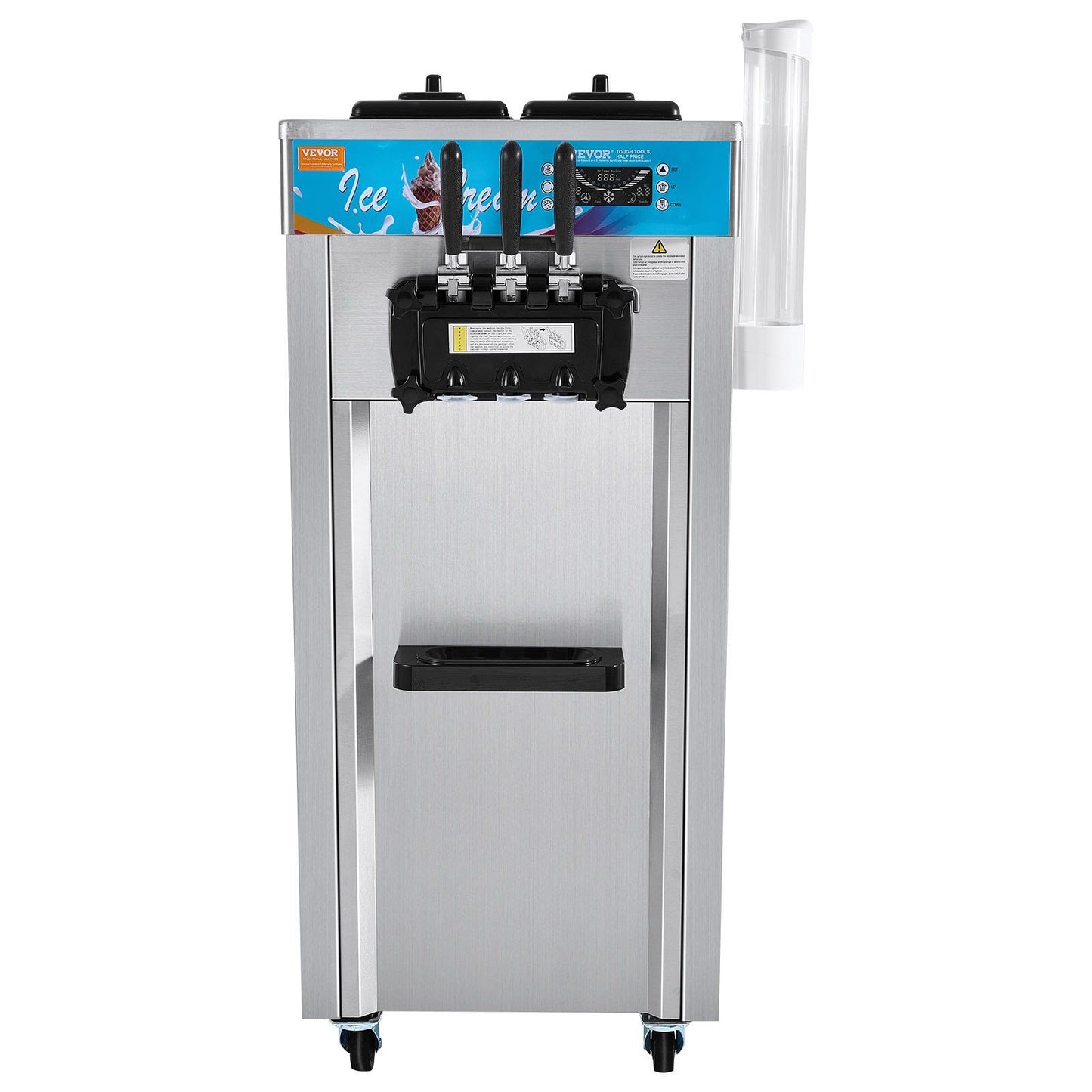 VEVOR Commercial Ice Cream Machine, 21-31 L/H Yield, 1800W 3-Flavor Freestanding Soft Serve Ice Cream Maker, 2 x 5.5L Stainless Steel Cylinder, LED Panel Auto Clean Pre-cooling, for Restaurant Bars - Discount Msrp 