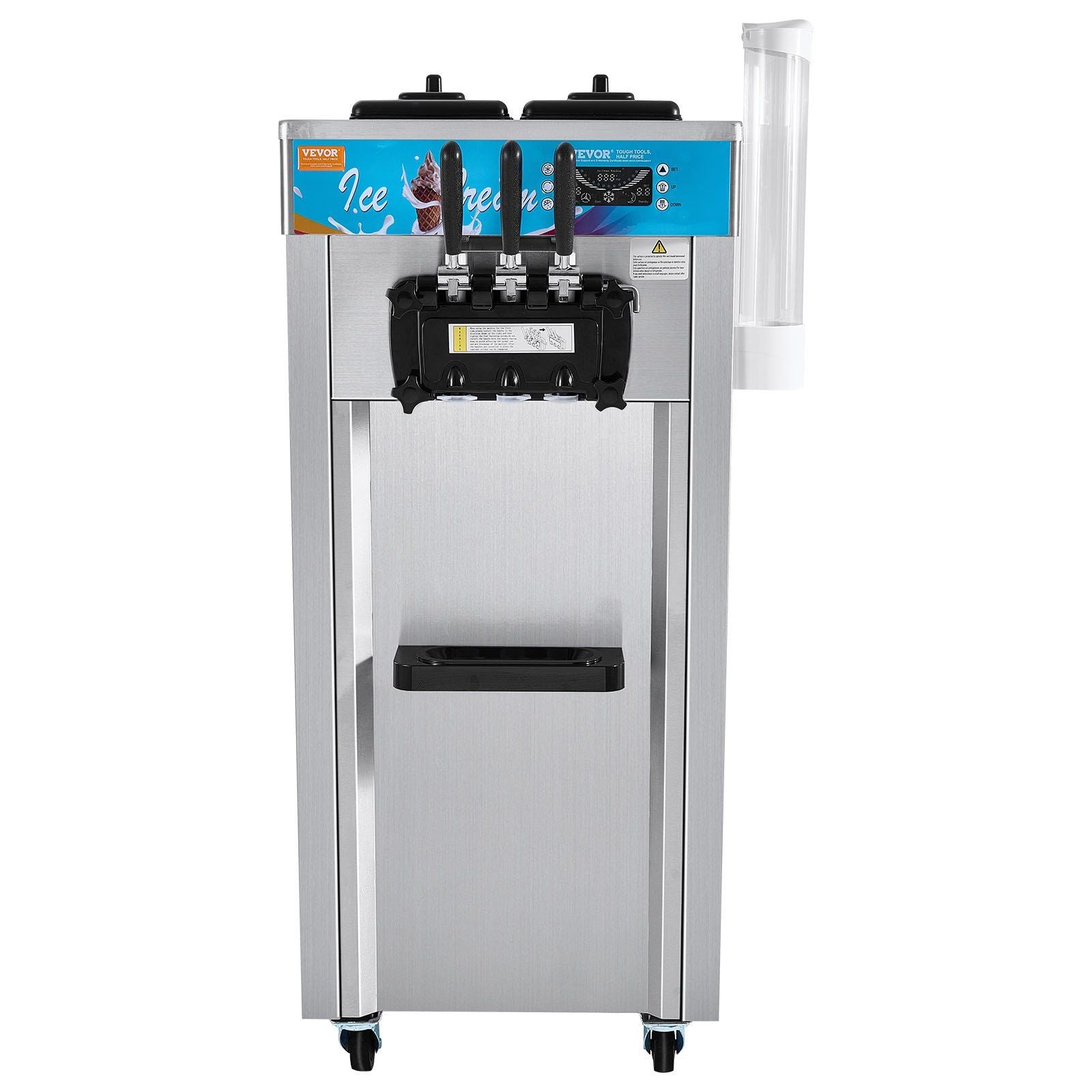 VEVOR Commercial Ice Cream Machine, 21-31 L/H Yield, 1800W 3-Flavor Freestanding Soft Serve Ice Cream Maker, 2 x 5.5L Stainless Steel Cylinder, LED Panel Auto Clean Pre-cooling, for Restaurant Bars - Discount Msrp 