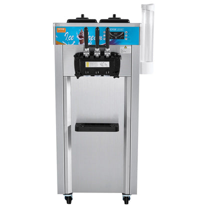 VEVOR Commercial Ice Cream Machine, 21-31 L/H Yield, 1800W 3-Flavor Freestanding Soft Serve Ice Cream Maker, 2 x 5.5L Stainless Steel Cylinder, LED Panel Auto Clean Pre-cooling, for Restaurant Bars - Discount Msrp 