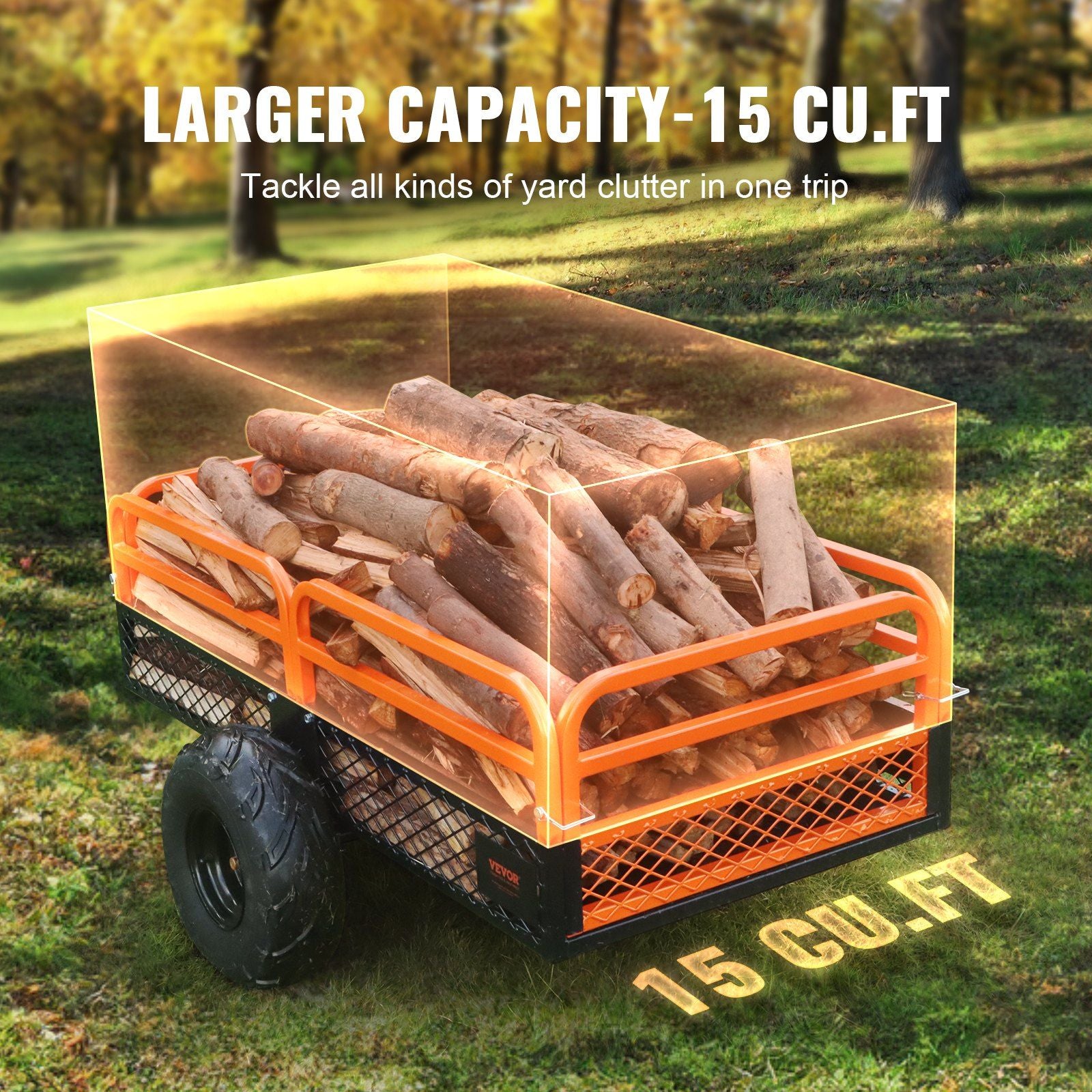 VEVOR Heavy Duty Steel ATV Dump Trailer, 1500-Pound Load Capacity 15 Cubic Feet, Tow Behind Dump Cart Garden Trailer, with Removable Sides and 2 Tires, for Mowers, Tractors, ATV, UTV - Discount Msrp 