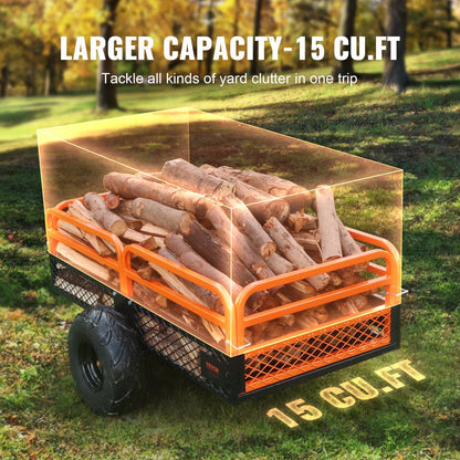 VEVOR Heavy Duty Steel ATV Dump Trailer, 1500-Pound Load Capacity 15 Cubic Feet, Tow Behind Dump Cart Garden Trailer, with Removable Sides and 2 Tires, for Mowers, Tractors, ATV, UTV - Discount Msrp 
