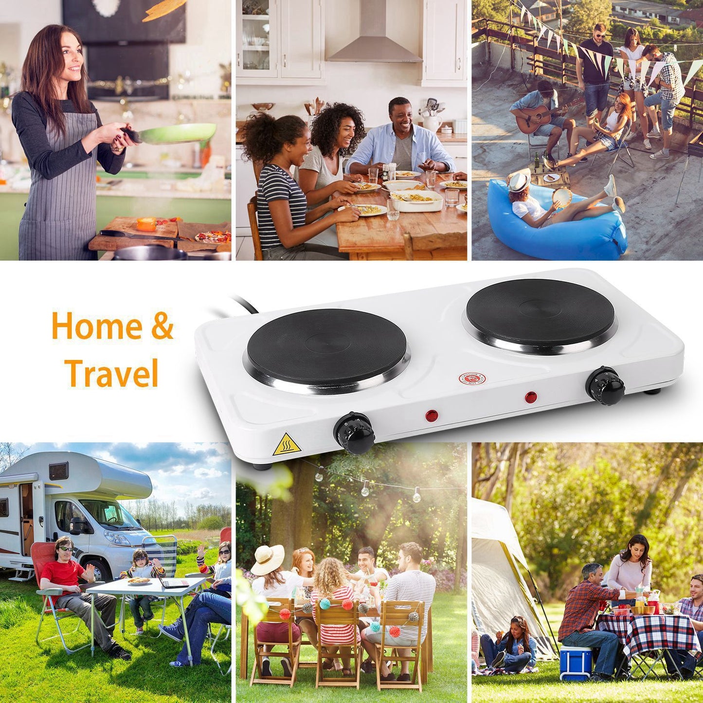 2000W Double Electric Burner Portable Dual Counter Stove Countertop Hot Plate Kitchen Cooker Stove with 5 Gear Temperature Control - Discount Msrp 