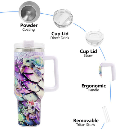 1pc 40oz Water Bottles,5D Little Turtle Series Tumbler,Large Capacity Stainless Steel Tumbler Insulation Cup With Lid And Straw For Women,Camping,Driving,skiing,Thermocoolers.Best Gift - Discount Msrp 