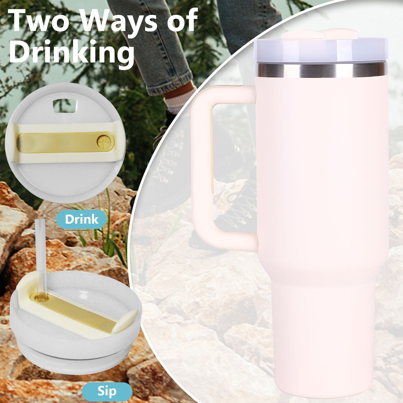 40oz V2 large capacity tumbler, With Handle And Straw Lid, Insulated Reusable Stainless Steel Water Bottles Travel Mug Coffee Cup car cup water cup For Men Women Outdoor Camping Driving, gift - Discount Msrp 