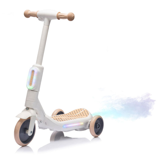 2in1 Kids Ride On Three-Wheel Electric Scooter,Tail Color Lights W/Spray,Wider Pedal,PU Wheels For Effective Floor Protection,Independent Light Switch With Music,One Button Acceleration For Kids 3+ - Discount Msrp 