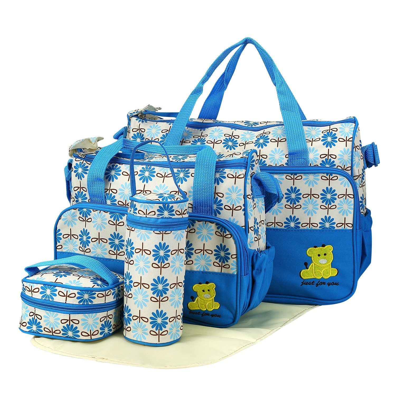 5PCS Baby Nappy Diaper Bags Set Mummy Diaper Shoulder Bags w/ Nappy Changing Pad Insulated Pockets Travel Tote Bags - Discount Msrp 