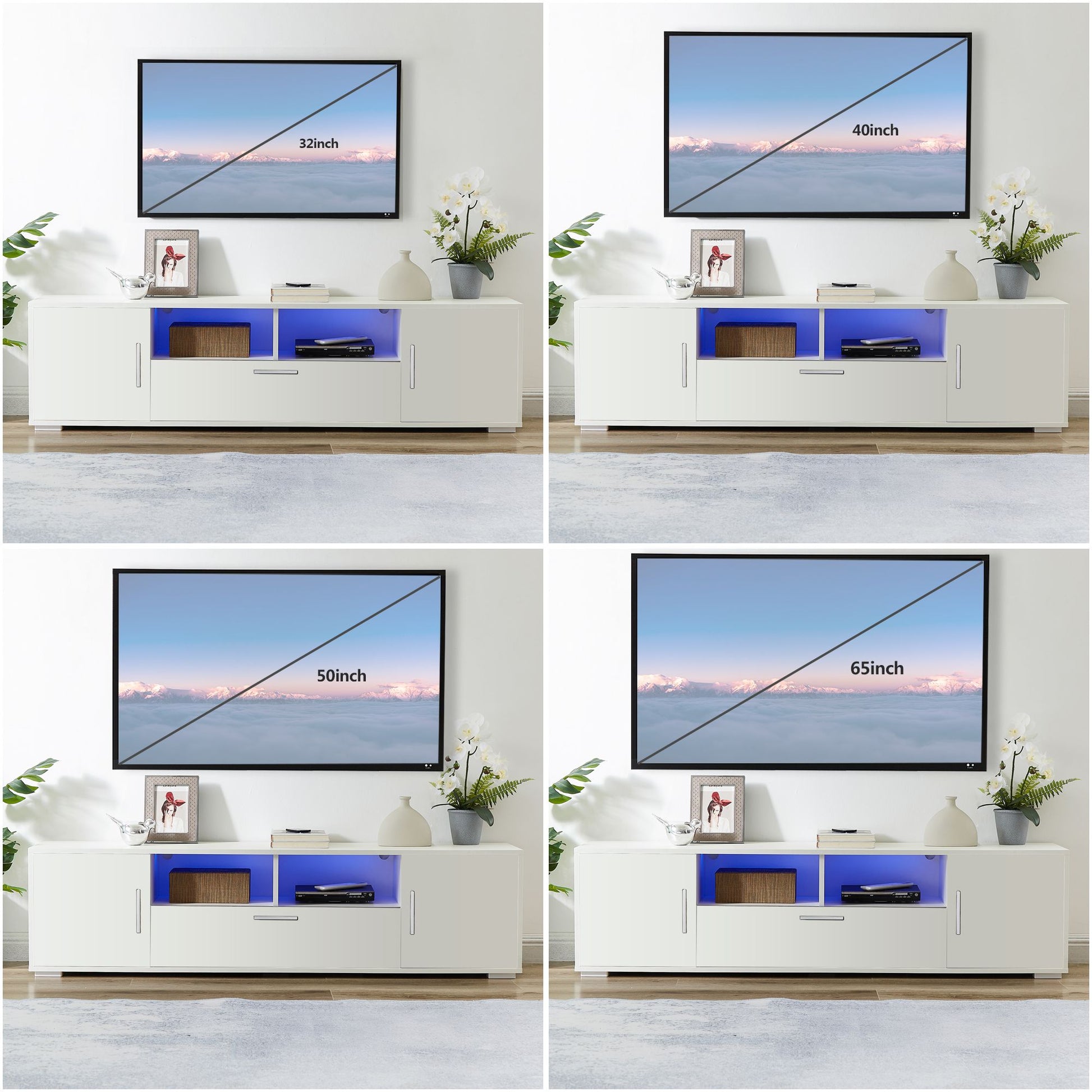 QuickassembleFashionTVstand,TVCabinet,entertainment center TV station,TVconsole,console with LED light belt, light belt can be remote control,with cabinets,open cells,for the living room,bedroom,white - Discount Msrp 