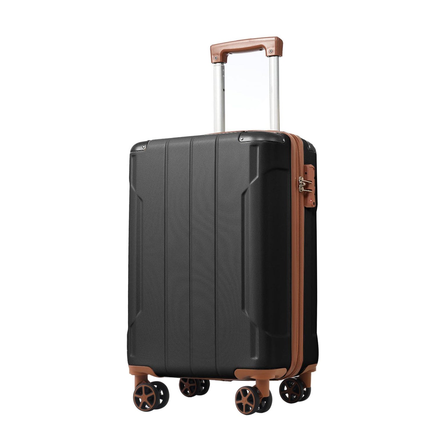 Luggage Sets 3 Piece, Hard shell ABS Lightweight Durable Suitcases with Double Spinner Wheels 20/24/28 Inch (Black Brown) - Discount Msrp 