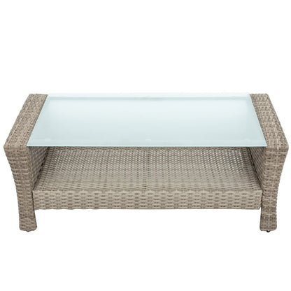 Patio Furniture Set; 4 Piece Outdoor Conversation Set All Weather Wicker Sectional Sofa with Ottoman and Cushions - Discount Msrp 