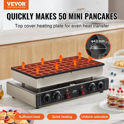 VEVOR 50PCS 43mm Mini Dutch Pancake Maker Commercial Dorayaki Baker 1700W - Discount Msrp 
