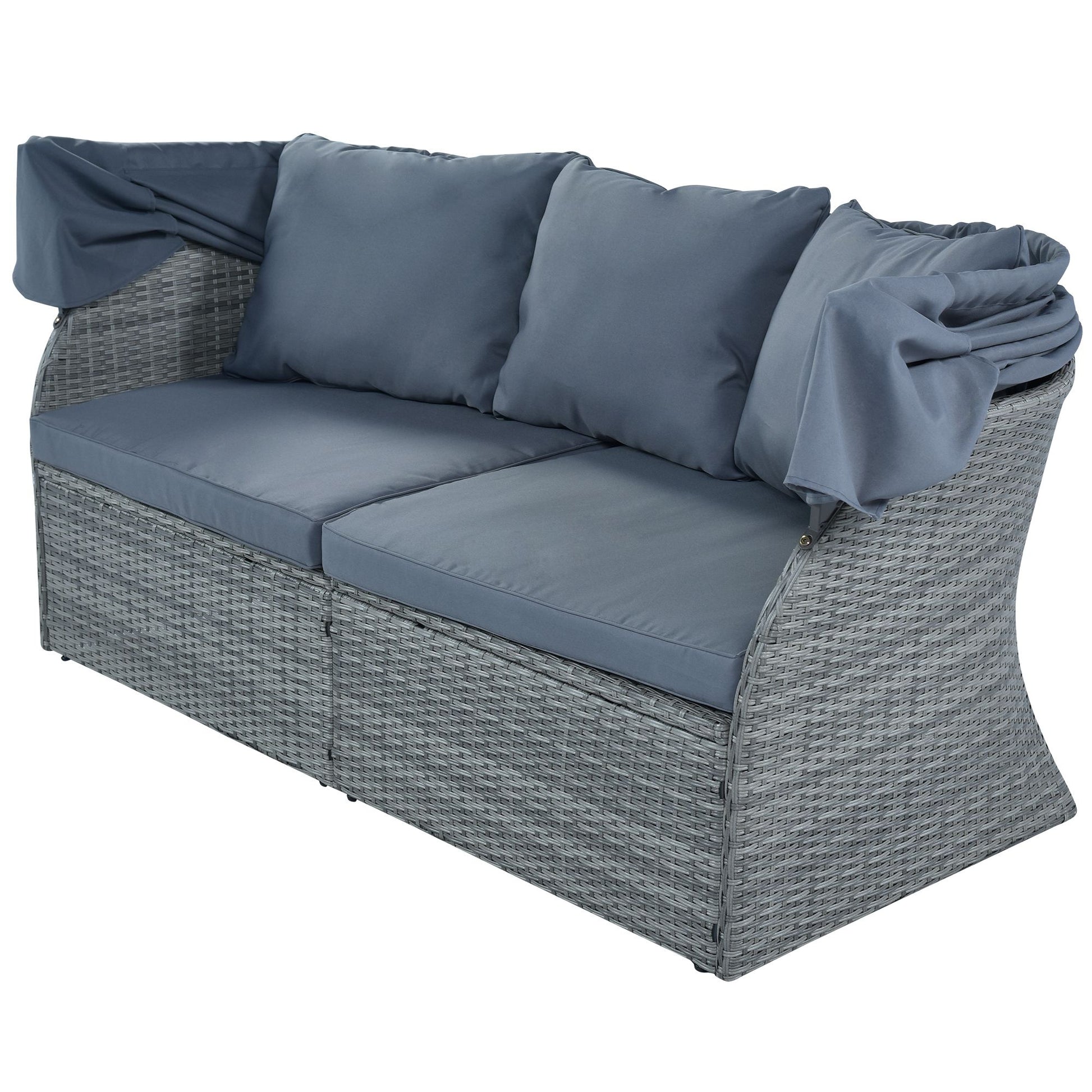 Outdoor Patio Furniture Set Daybed Sunbed with Retractable Canopy Conversation Set Wicker Furniture - Discount Msrp 