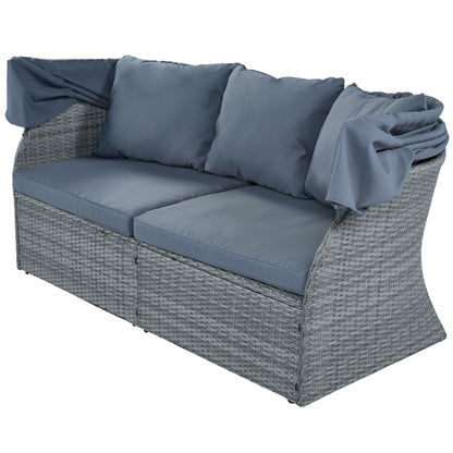 Outdoor Patio Furniture Set Daybed Sunbed with Retractable Canopy Conversation Set Wicker Furniture - Discount Msrp 