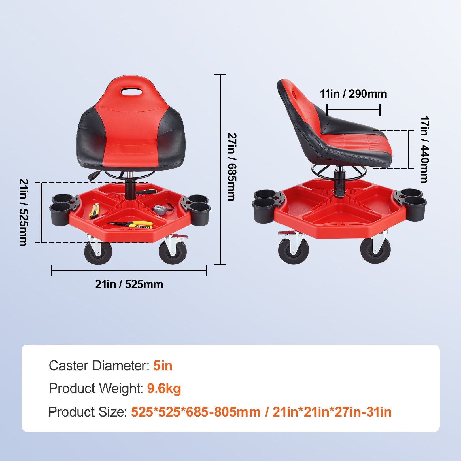 VEVOR Rolling Garage Stool 300LBS Adjustable Mechanic Work Shop Seat w/Casters - Discount Msrp 