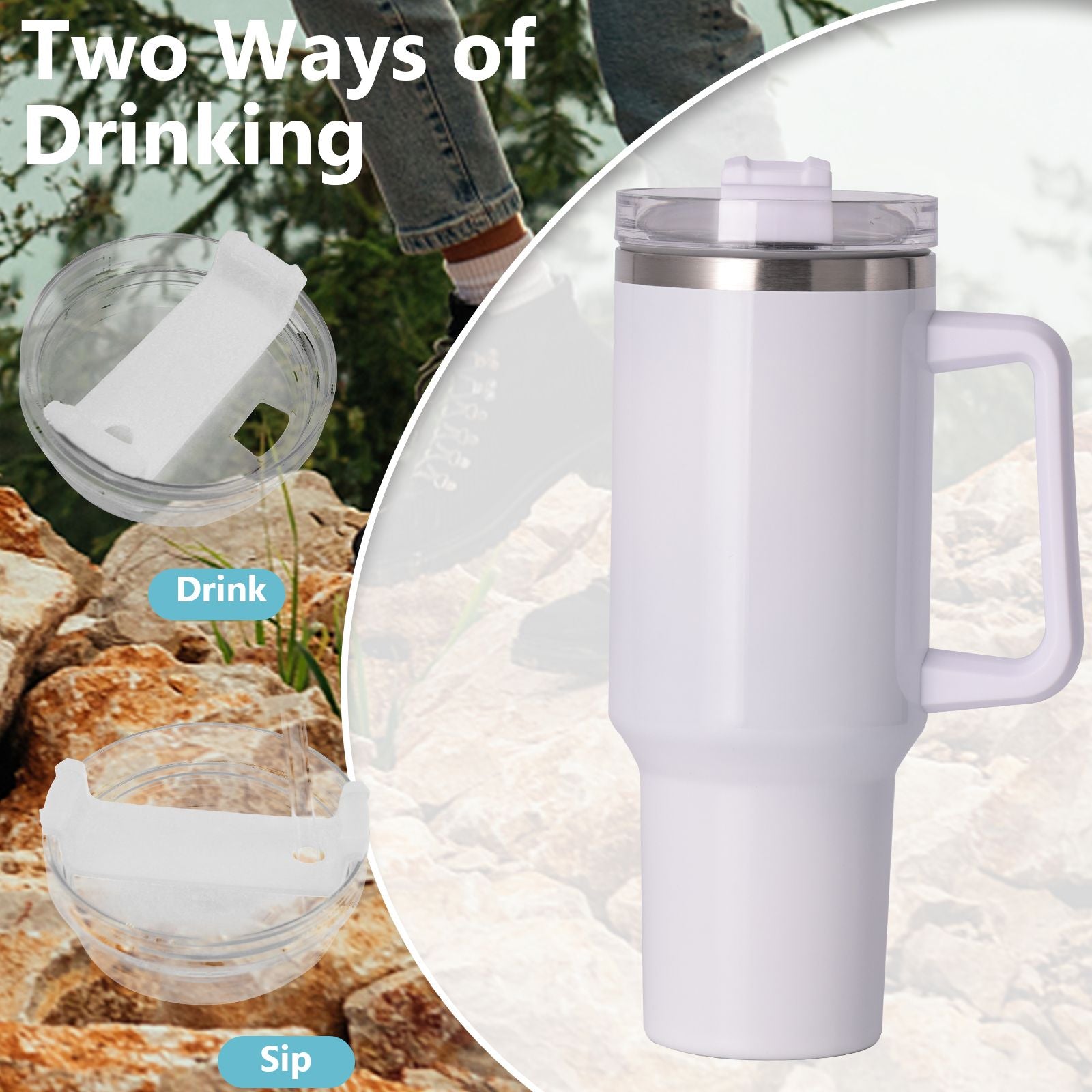 40oz large capacity tumbler With Handle And Straw Lid, Insulated Reusable Stainless Steel Water Bottles Travel Mug Coffee Cup car cup water cup For Men Women Outdoor Camping Driving, gift - Discount Msrp 