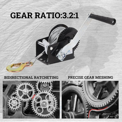 Hand Winch Boat Trailer Winch Heavy Duty Hook Steel Cable, Ratchet Manual Operated Winch for Trailers ATV UTV Boat Marine - Discount Msrp 