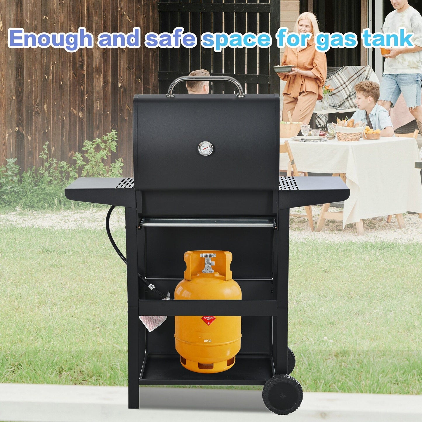 Propane Gas Grill 3 Burner Barbecue Grill, Stainless Steel 26,000 BTU Patio Garden Barbecue Grill with Two Shelves, Lid, Wheels and Bottle Opener - Discount Msrp 
