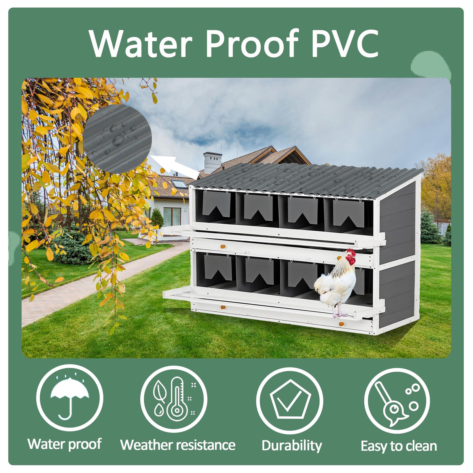 Nesting Boxes for Chickens, Wooden Chicken Nesting Box, 8 Compartments Egg Laying Boxes for Hens, Ducks and Poultry with Rollout Eggs Collection, PVC Roofing and Foldable Perches, 47"Lx26.4"Wx35.4"H - Discount Msrp 