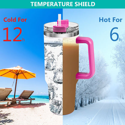 40oz 5D cowprint Insulated Tumbler With Handle And Straw Lid Portable Large Capacity water bottle, Heat preservation,304 Stainless Steel Cup For Outdoor Sports, Travel & Camping Birthday Gift - Discount Msrp 