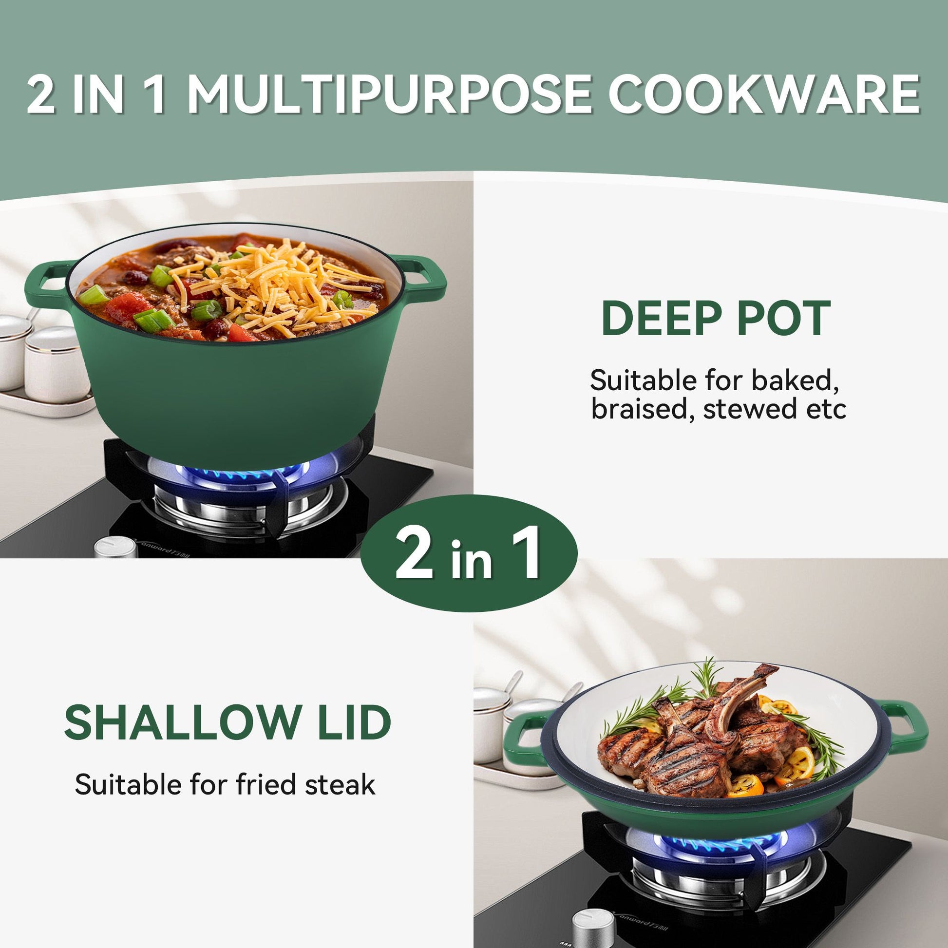 Enameled Cast Iron Dutch Oven with Serving Lid + ENCLOSED THERMAL CIRCLE Design - Discount Msrp 
