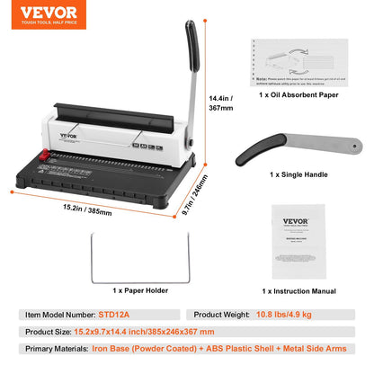 VEVOR Coil Spiral Binding Machine, Manual Book Maker 34-Holes Binding 120 Sheets, Punch Binder with 100pcs 5/16'' Coil Binding Spines, Adjustable Side Margin, for Letter Size, A4, A5 - Discount Msrp 