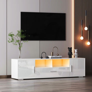 QuickassembleFashionTVstand,TVCabinet,entertainment center TV station,TVconsole,console with LED light belt, light belt can be remote control,with cabinets,open cells,for the living room,bedroom,white - Discount Msrp 