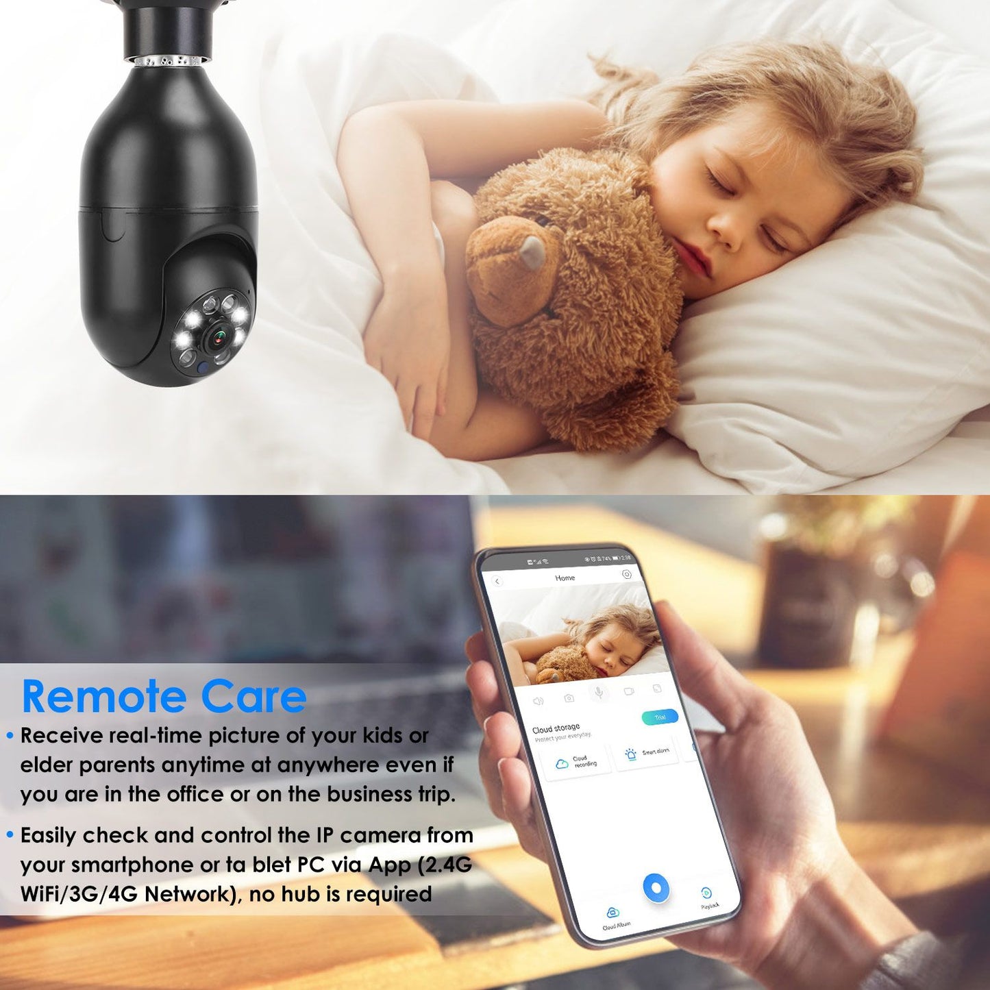 E27 WiFi Bulb Camera 1080P FHD WiFi IP Pan Tilt Security Surveillance Camera - Discount Msrp 