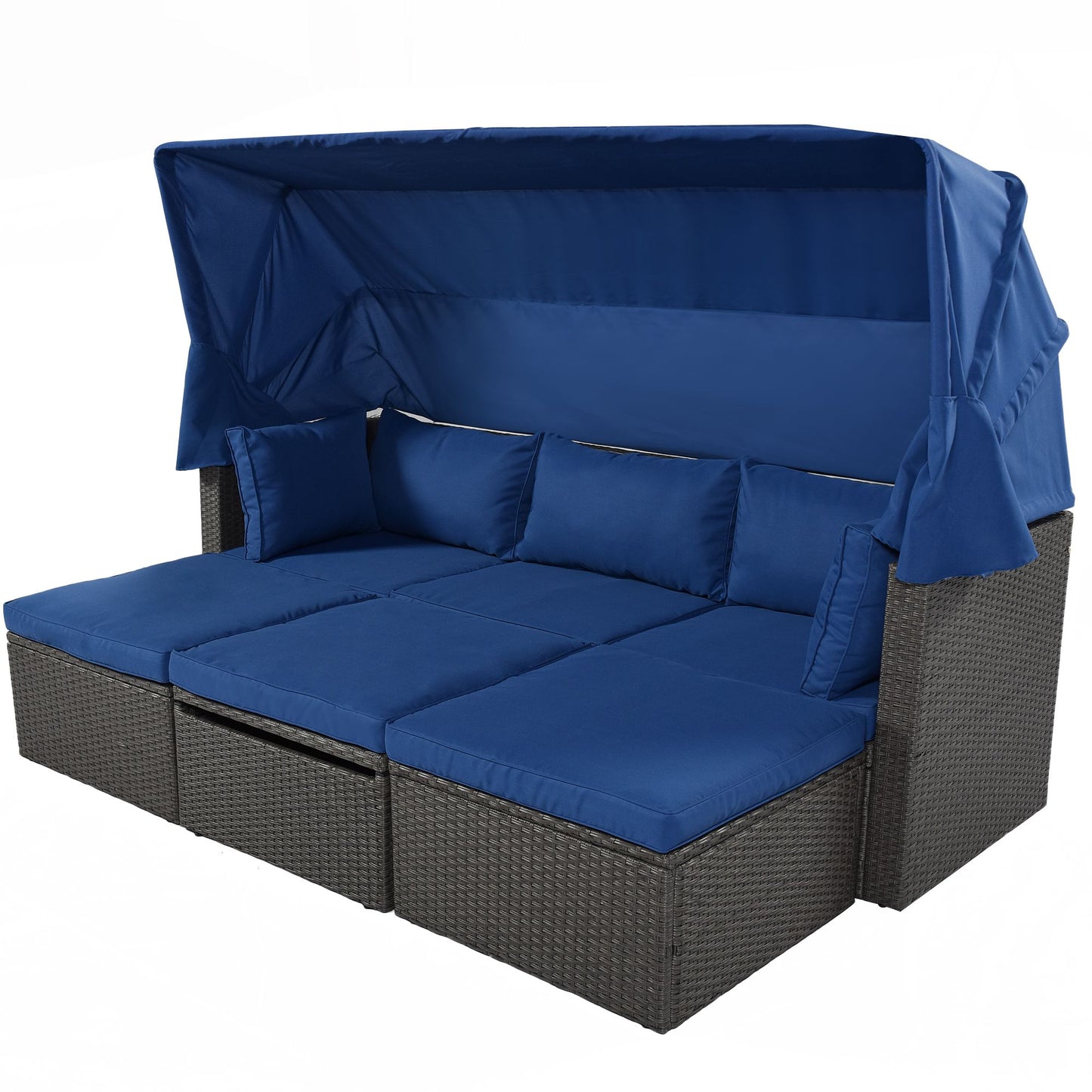 Outdoor Patio Rectangle Daybed with Retractable Canopy, Wicker Furniture Sectional Seating with Washable Cushions, Backyard, Porch - Discount Msrp 