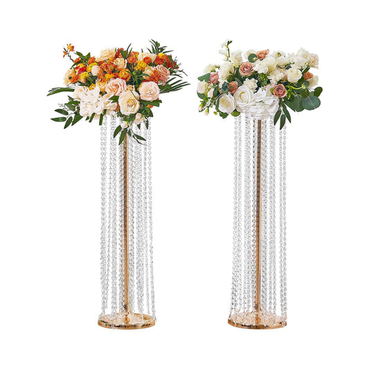 VEVOR 2PCS 35.43inch /90cm Tall Crystal Wedding Flowers Stand, Luxurious Centerpieces Flower Vases Crystal Gold Vase Metal, Perfect for T-stage Wedding Party Ceremony Dinner Event Hotel Home Decor - Discount Msrp 