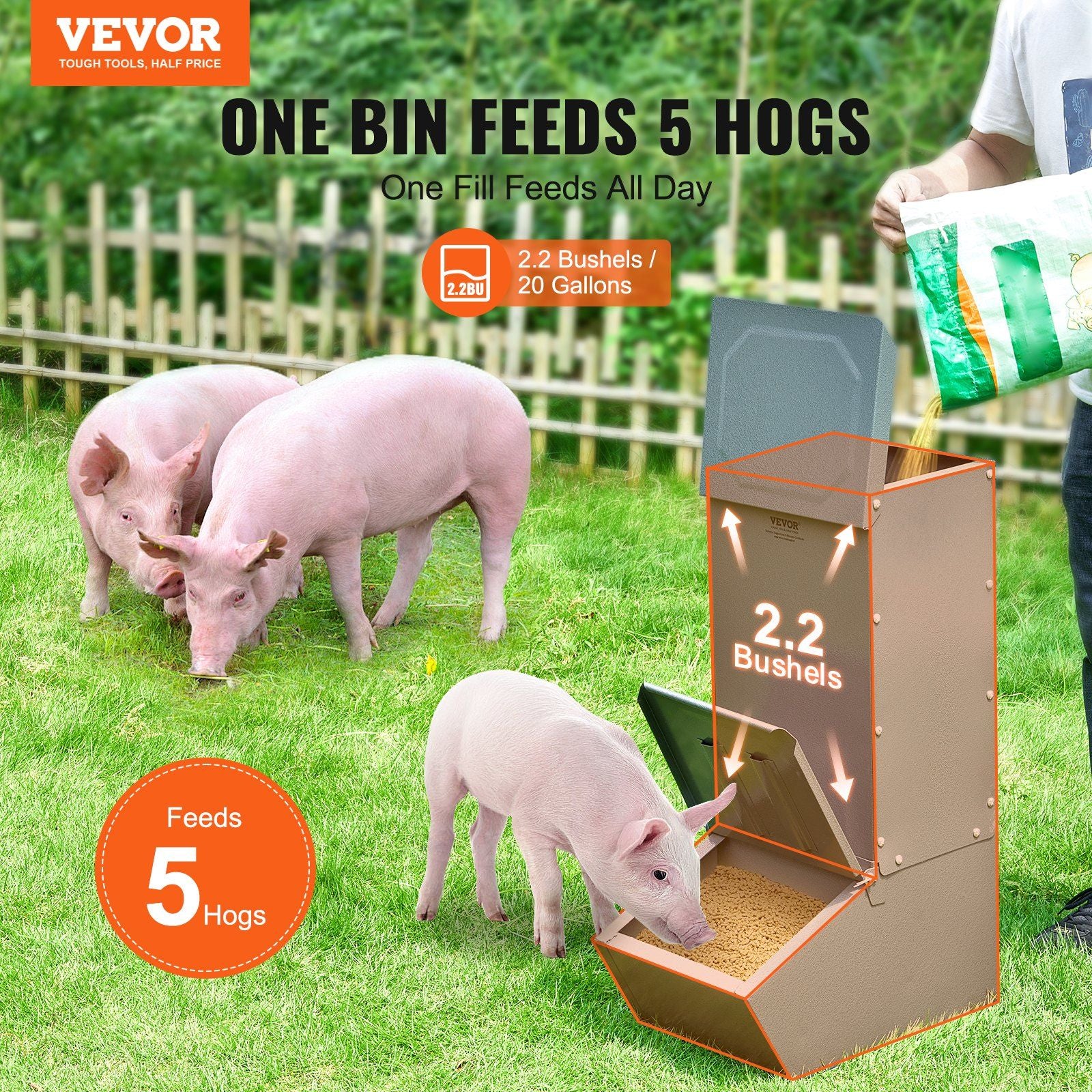 VEVOR Hog Feeder 2.2 Bushel Metal Double Door Pig Feeder Feeding up to 5 Hogs - Discount Msrp 