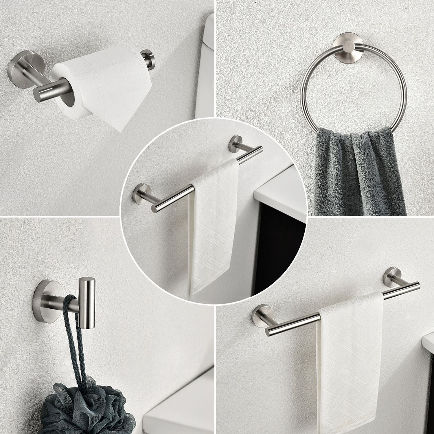 6 Piece Stainless Steel Bathroom Towel Rack Set Wall Mount RT - Discount Msrp 
