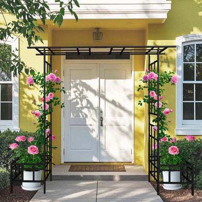 Metal Garden Arch with Adjustable Width W68.11''~W94.29'' Climbing Plants Support Rose Arch Outdoor Black - Discount Msrp 