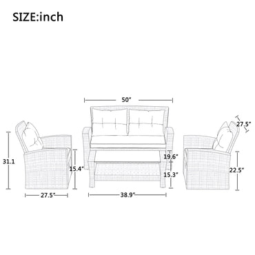 Patio Furniture Set; 4 Piece Outdoor Conversation Set All Weather Wicker Sectional Sofa with Ottoman and Cushions - Discount Msrp 