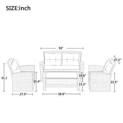 Patio Furniture Set; 4 Piece Outdoor Conversation Set All Weather Wicker Sectional Sofa with Ottoman and Cushions - Discount Msrp 