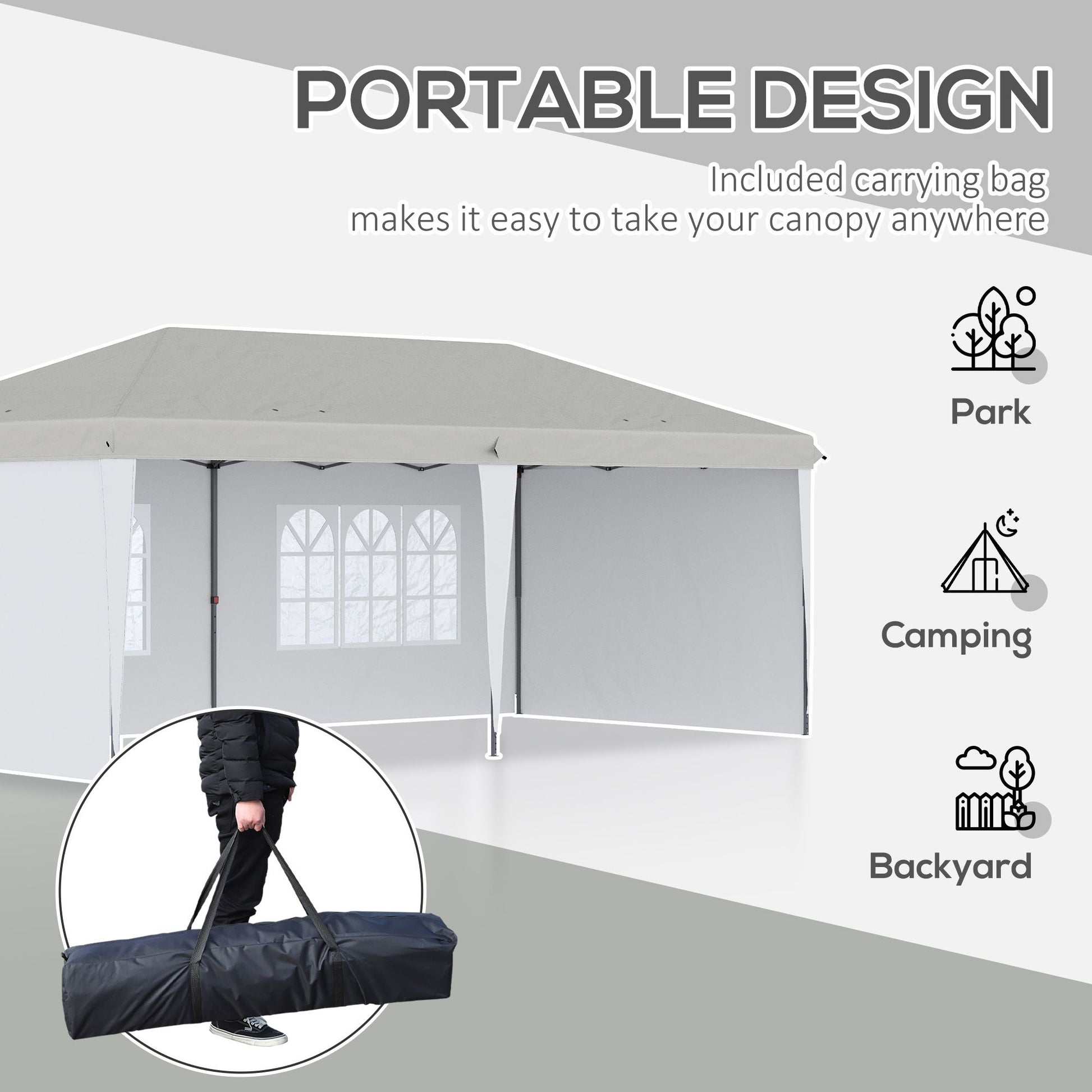 Outsunny 10' x 20' Pop Up Canopy Tent with 4 Sidewalls, Heavy Duty Tents for Parties, Outdoor Instant Gazebo with Carry Bag, for Outdoor, Garden, Patio, White - Discount Msrp 