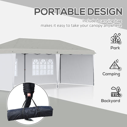 Outsunny 10' x 20' Pop Up Canopy Tent with 4 Sidewalls, Heavy Duty Tents for Parties, Outdoor Instant Gazebo with Carry Bag, for Outdoor, Garden, Patio, White - Discount Msrp 