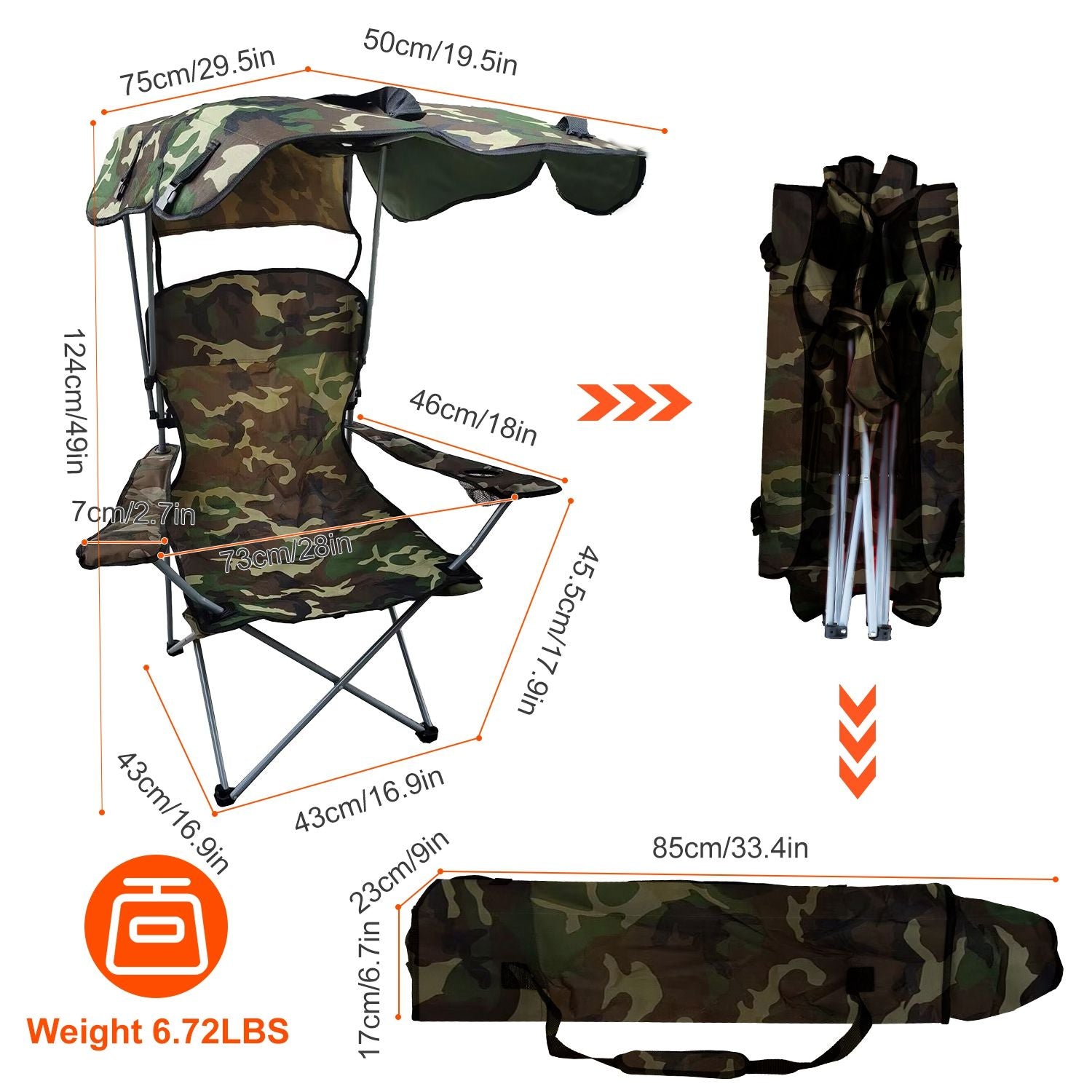 Foldable Beach Canopy Chair Sun Protection Camping Lawn Canopy Chair 330LBS Load Folding Seat - Discount Msrp 