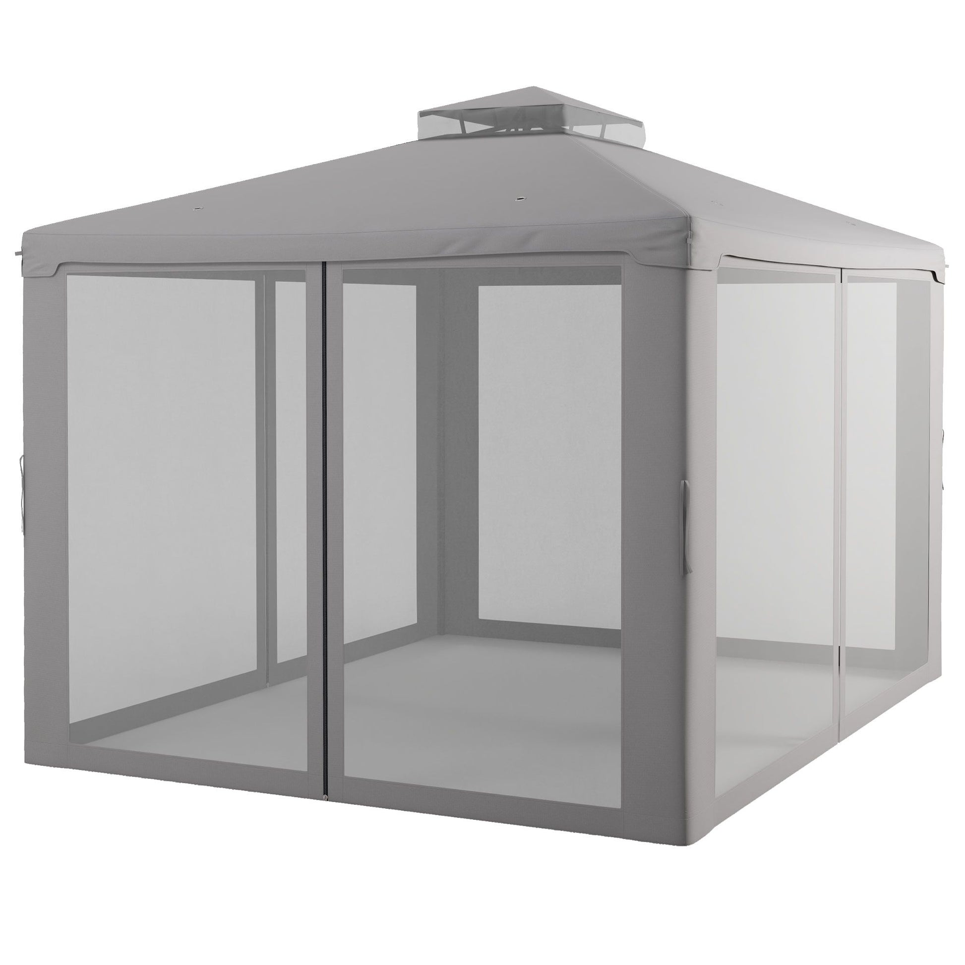 Outsunny 9.6' x 11.6' Patio Gazebo, Outdoor Canopy Shelter with 2-Tier Roof and Netting, Steel Frame for Garden, Lawn, Backyard, and Deck, Gray - Discount Msrp 