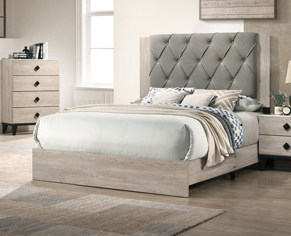 Contemporary 1pc Cream Finish California King Size Bed Bedroom Furniture Gray Tufted Design Headboard Rubberwood 1pc Bedframe - Discount Msrp 