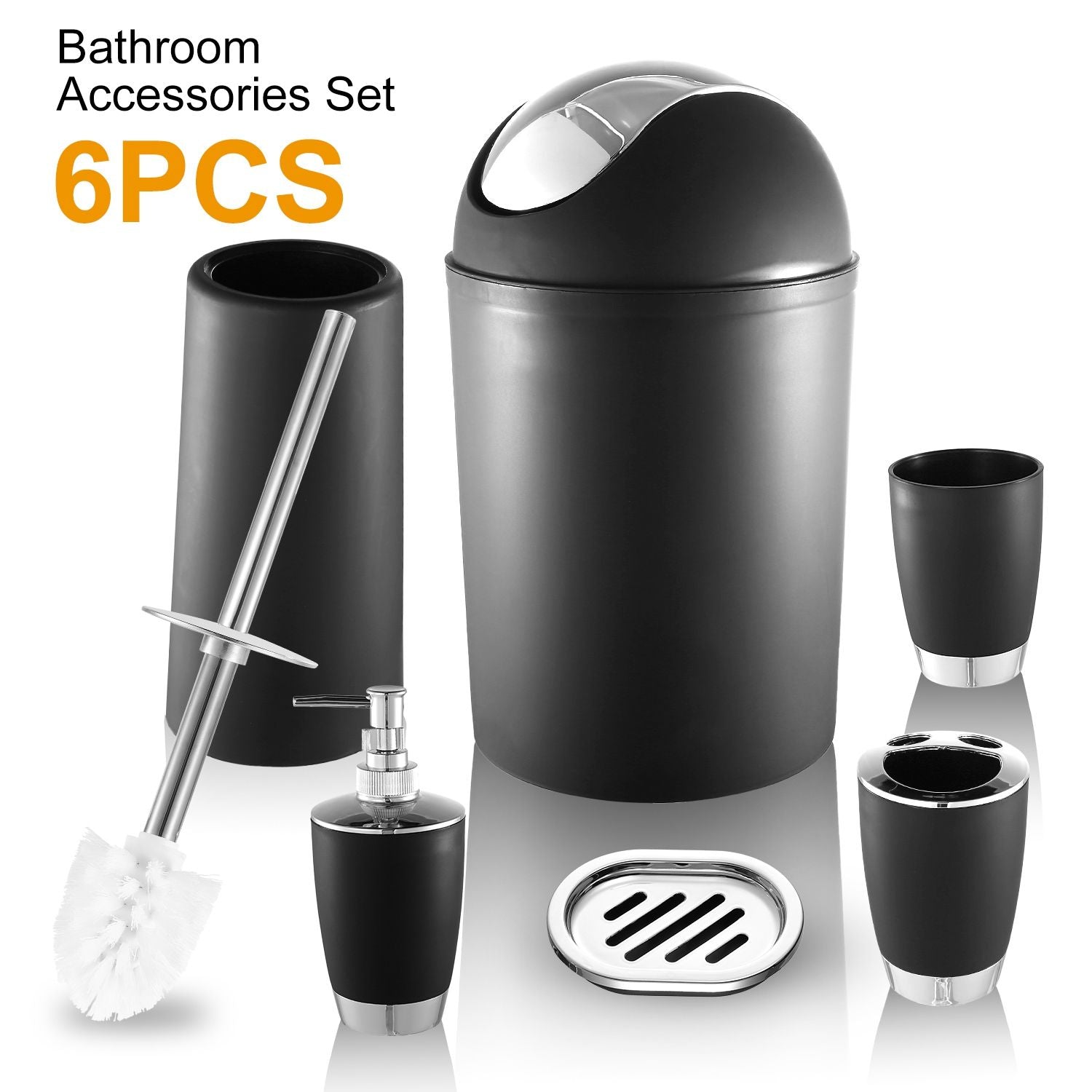 Bathroom Accessories Set 6 Pcs Bathroom Set Ensemble Complete Soap Dispenser Toothbrush Holder - Discount Msrp 
