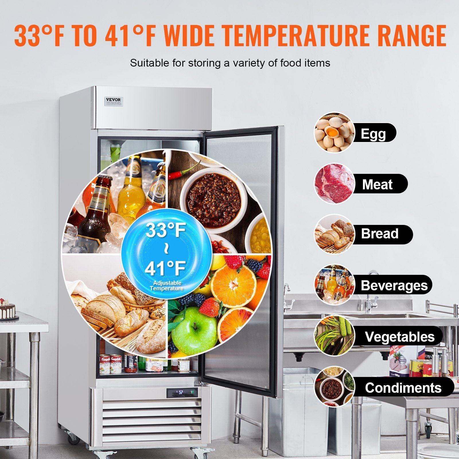 VEVOR Commercial Refrigerator 19.32 Cu.ft, Reach In 27" W Upright Refrigerator Single Door, Auto-Defrost Stainless Steel Reach-in Refrigerator & 4 Shelves, 33 to 41°F Temp Control, LED Light, 4 Wheel - Discount Msrp 