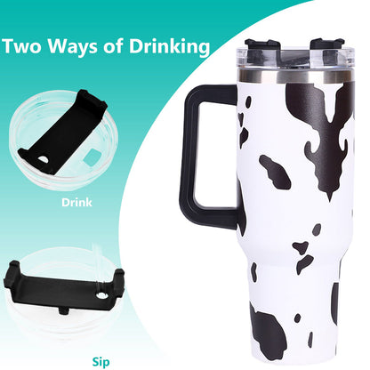 40oz 5D cowprint Insulated Tumbler With Handle And Straw Lid Portable Large Capacity water bottle, Heat preservation,304 Stainless Steel Cup For Outdoor Sports, Travel & Camping Birthday Gift - Discount Msrp 