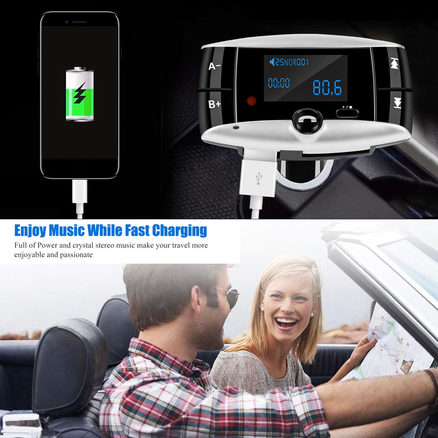 Car Wireless FM Transmitter USB Charger Hands-free Call MP3 Player SD Card Reading Aux-in LED Display - Discount Msrp 