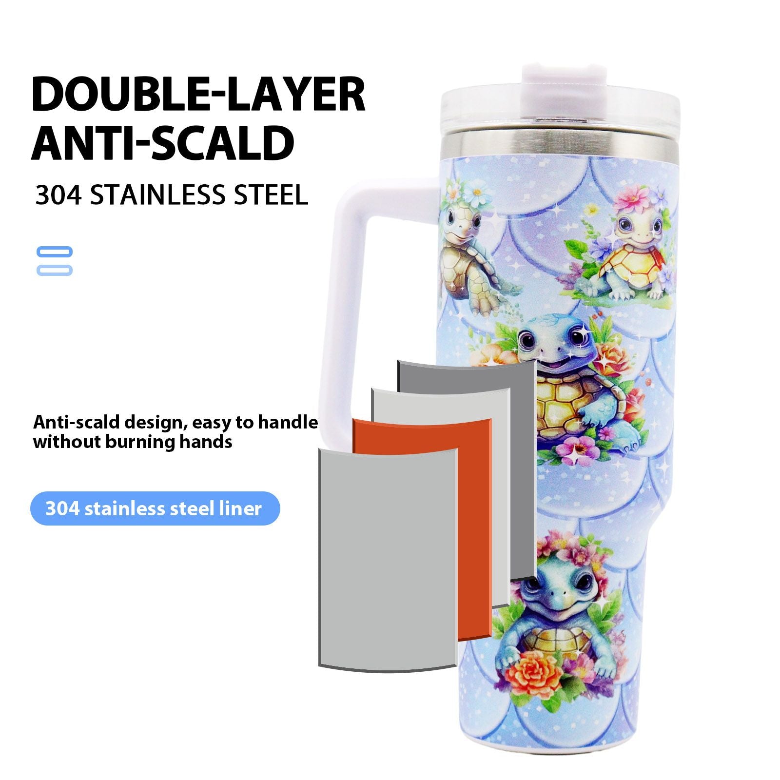 1pc 40oz Water Bottles,5D Little Turtle Series Tumbler,Large Capacity Stainless Steel Tumbler Insulation Cup With Lid And Straw For Women,Camping,Driving,skiing,Thermocoolers.Best Gift - Discount Msrp 