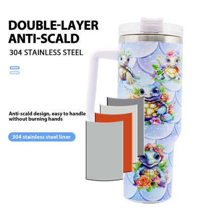 1pc 40oz Water Bottles,5D Little Turtle Series Tumbler,Large Capacity Stainless Steel Tumbler Insulation Cup With Lid And Straw For Women,Camping,Driving,skiing,Thermocoolers.Best Gift - Discount Msrp 