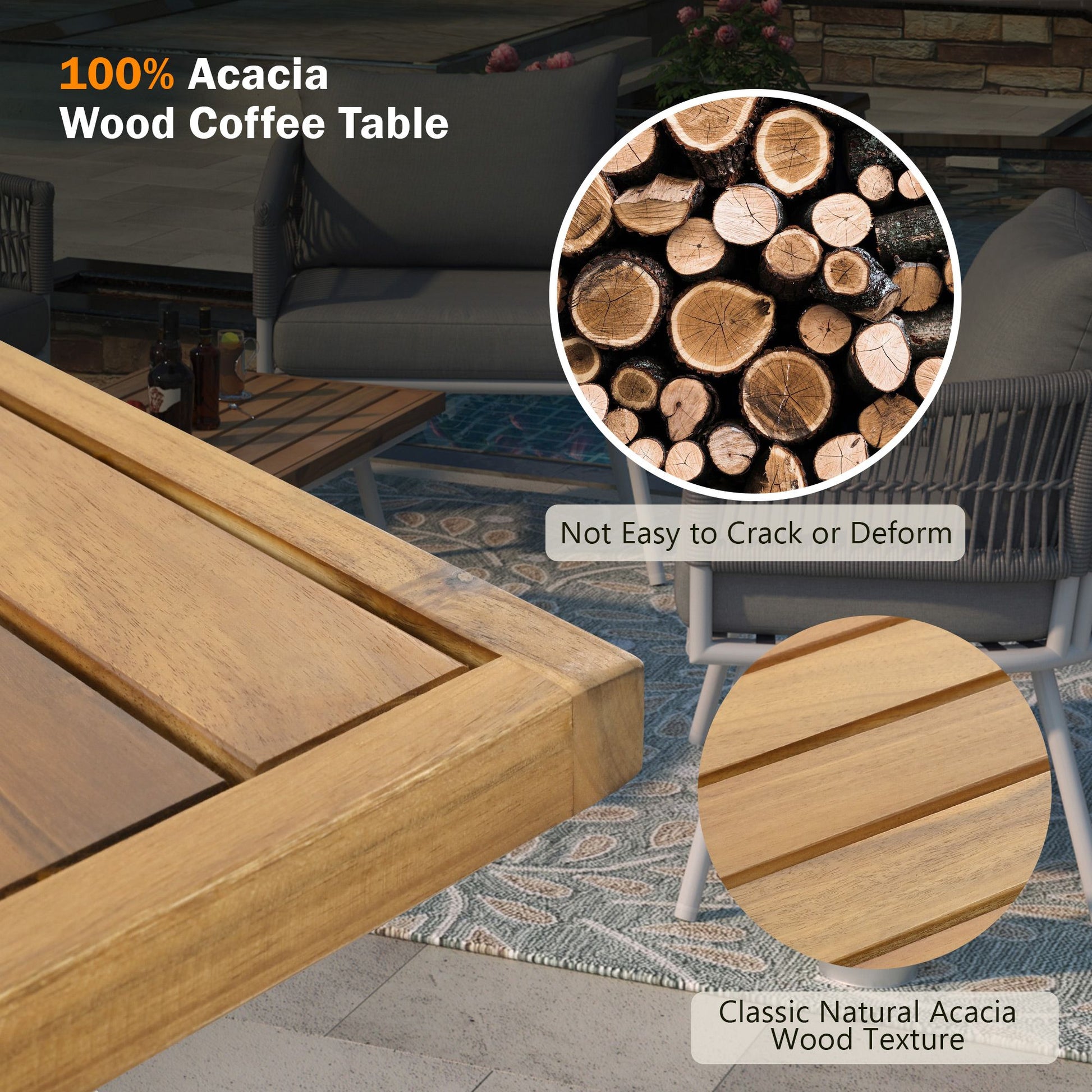 4-Piece Patio Furniture Set, Outdoor Furniture with Acacia Wood Table, Patio Conversation Set with Deep Seating & Thick Cushion for Backyard Porch Balcony - Discount Msrp 