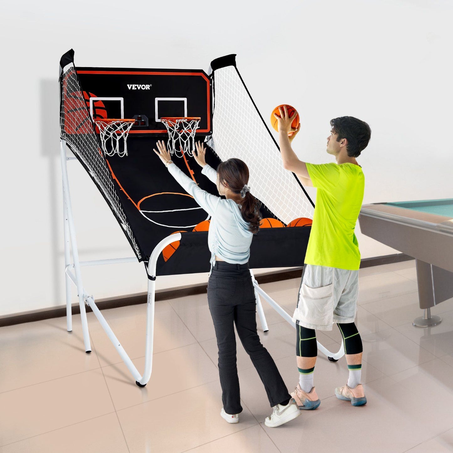 VEVOR Foldable Basketball Arcade Game, 2 Player Indoor Basketball Game, Home Dual Shot Sport with 5 Balls, 8 Game Modes, Electronic Scoreboard, and Inflation Pump, for Kids, Adults (Black & White) - Discount Msrp 