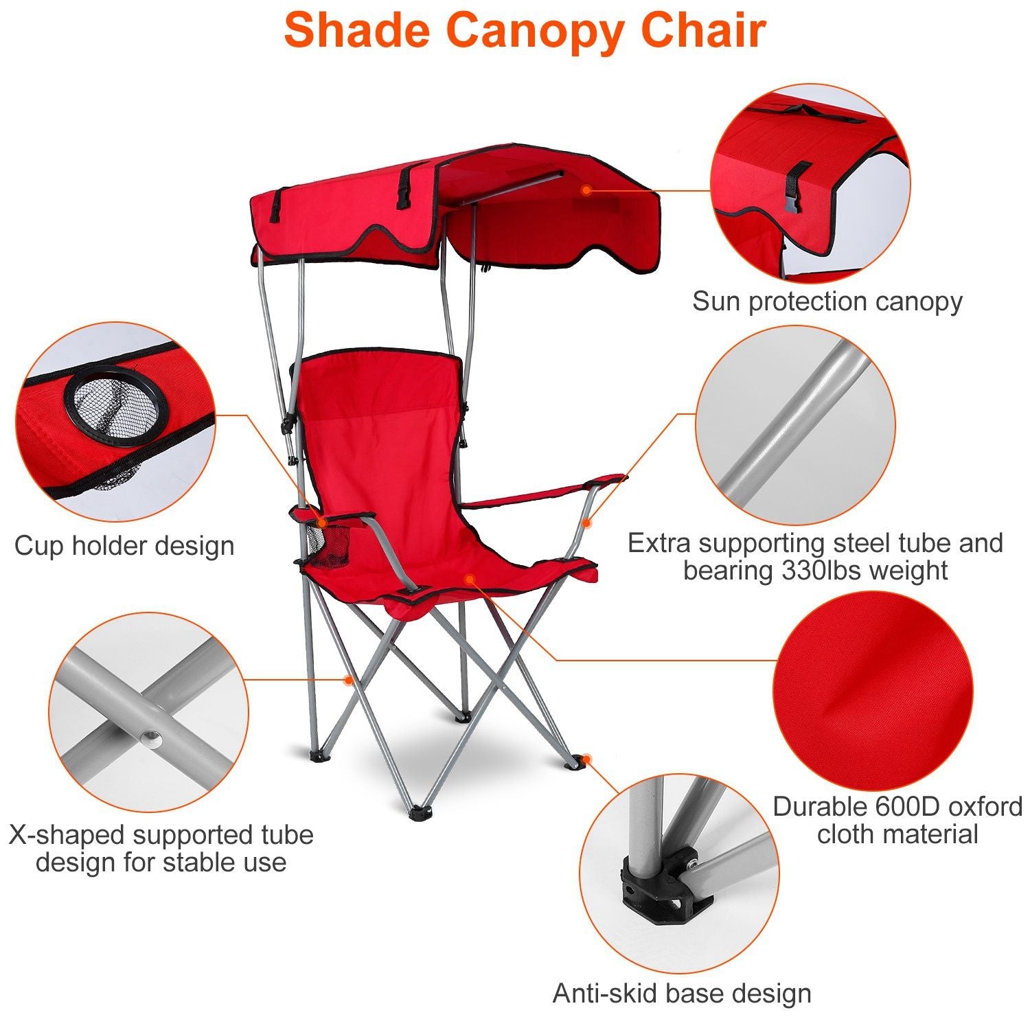 Foldable Beach Canopy Chair Sun Protection Camping Lawn Canopy Chair 330LBS Load Folding Seat - Discount Msrp 