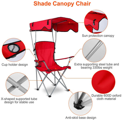 Foldable Beach Canopy Chair Sun Protection Camping Lawn Canopy Chair 330LBS Load Folding Seat - Discount Msrp 