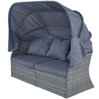 Outdoor Patio Furniture Set Daybed Sunbed with Retractable Canopy Conversation Set Wicker Furniture - Discount Msrp 