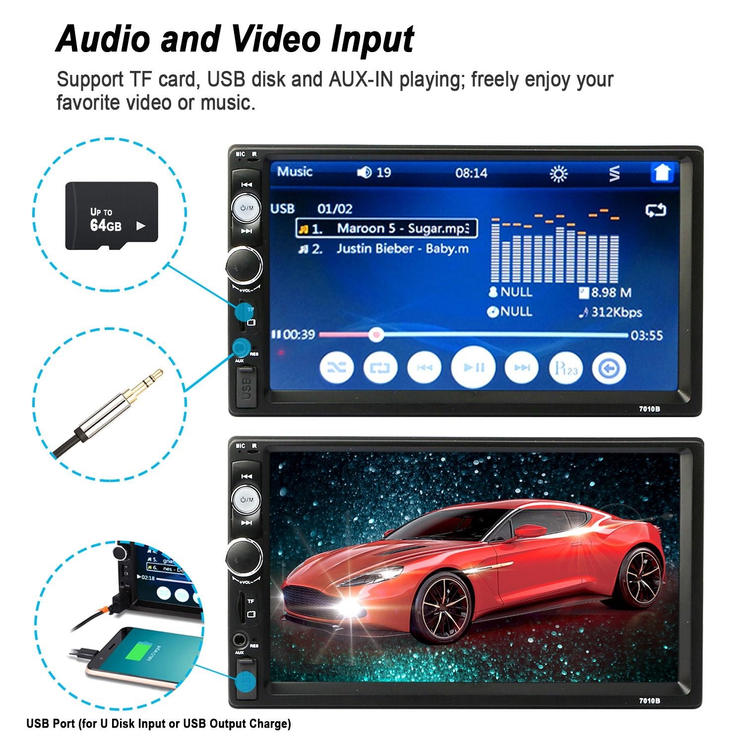 7 Inches Universal Wireless Car MP5 Player 1080P Video Player Stereo Audio FM Radio - Discount Msrp 